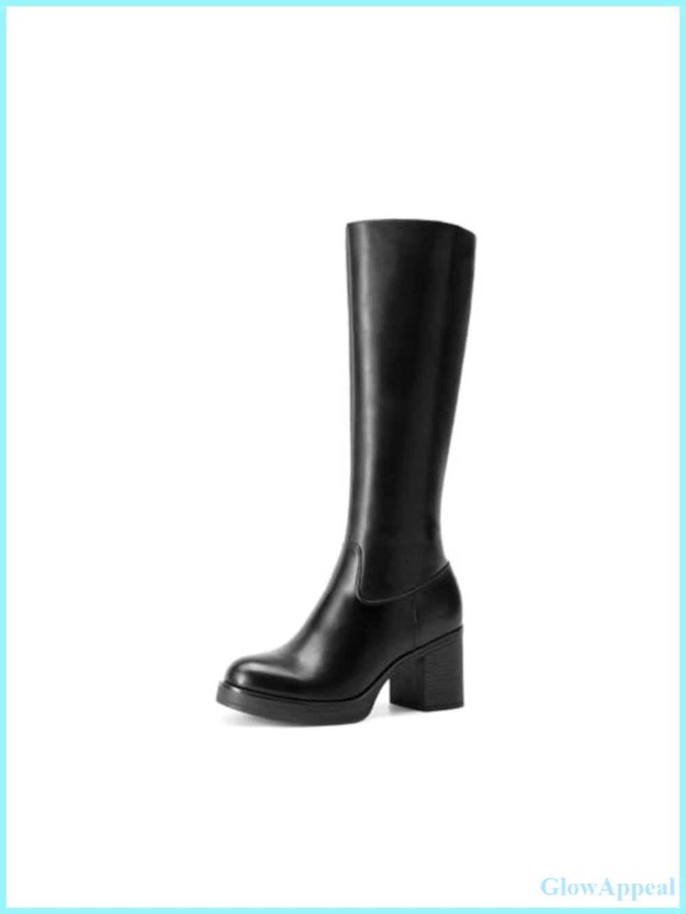 Women's Faux Leather Knee High Platform Boots Round Toe Heeled Tall Boots